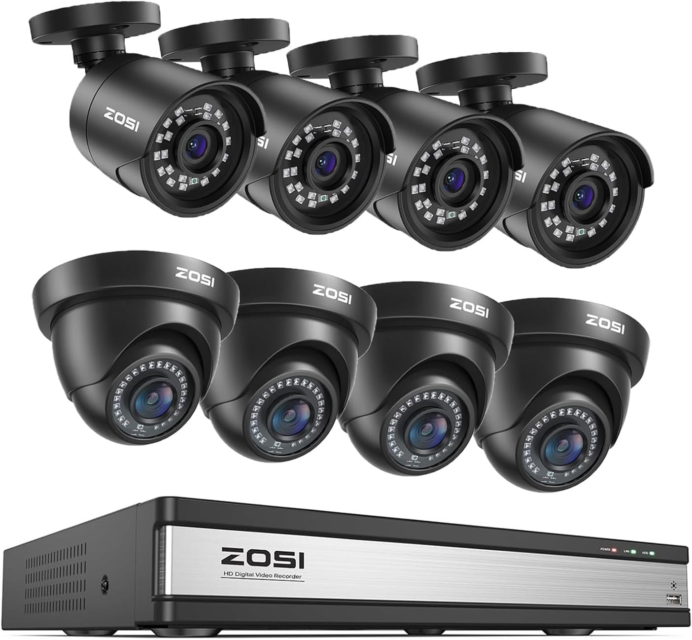 ZOSI 1080P Security Camera System Outdoor Indoor with AI Human Vehicle Detection, H.265+ 16 Channel DVR with 8 x 2MP Weatherproof Bullet Dome Camera, Remote Access, Motion Alert Push, No Hard Drive
