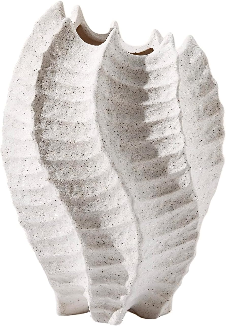 BUICCE Large Off White Ceramic Coastal Vase - Modern 9.5" Decorative Flower Vase for Home Office, Pampas Grass Holder