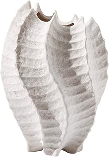BUICCE Large Off White Ceramic Coastal Vase - Modern 9.5" Decorative Flower Vase for Home Office, Pampas Grass Holder