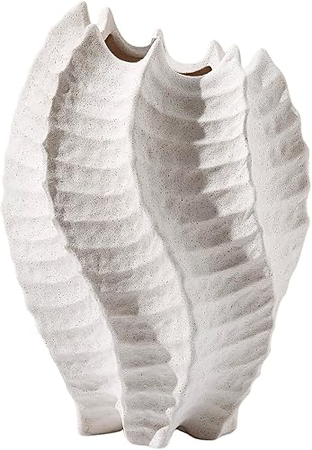 Ceramic Coastal Vase for Flowers, Large Off White Decorative Piece, Modern Styling for Home or Office