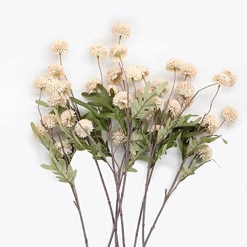 tyoungg Neutral Faux Pompon Mum Chrysanthemum Kiku Flowers Bouquet, 8 Flower Branches Tan Flowers Table Centerpiece Farmhouse Neutral Home Table Decor Beige