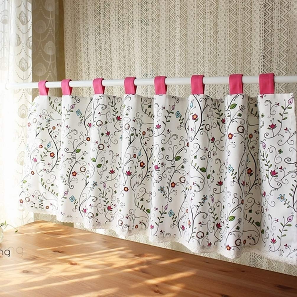 Cortina de cocina pequeña OKUOKA estampada y hecha a mano para media ventana