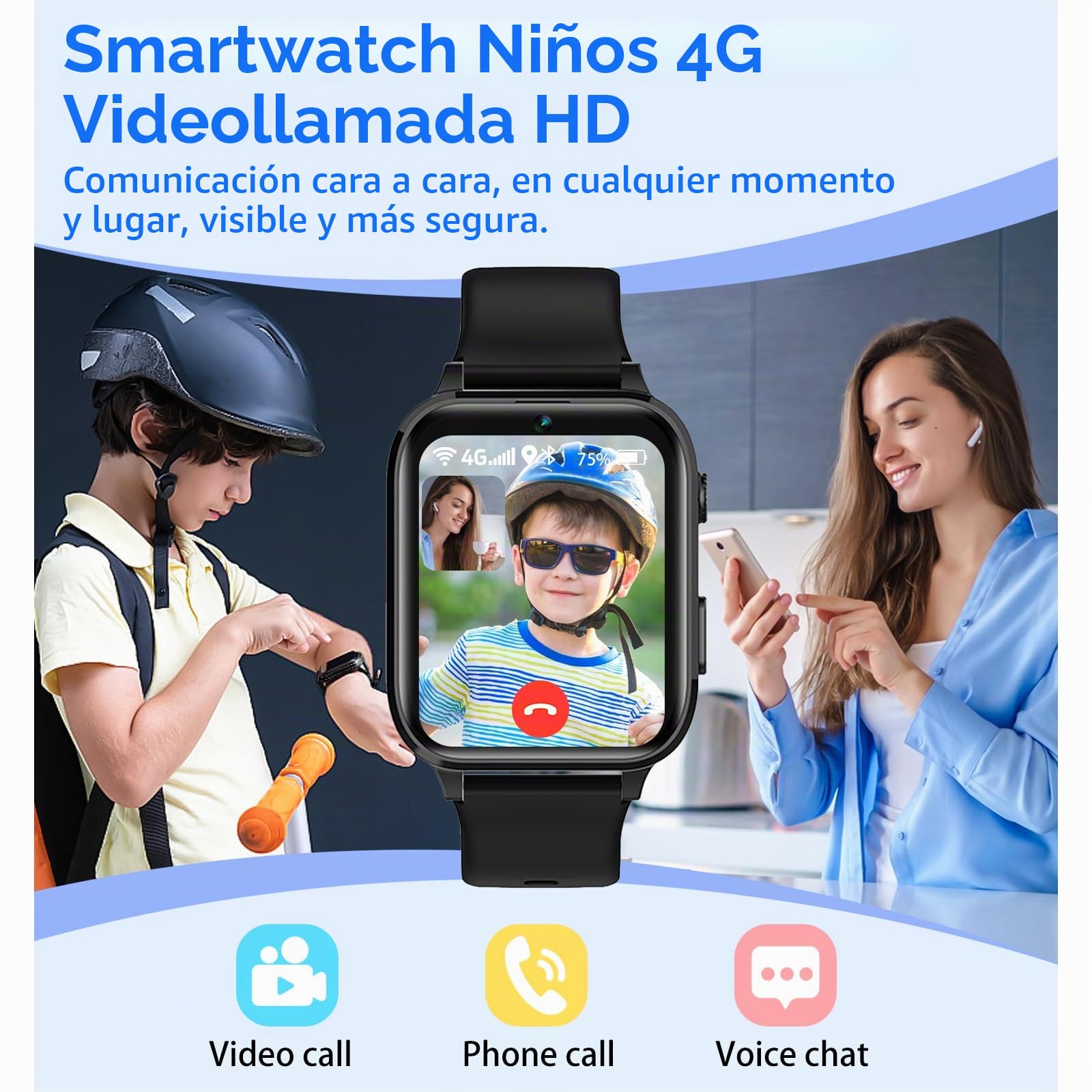 Reloj Inteligente Niños con GPS, Reloj Inteligente 4G con Chat Familiar, SOS, Modo Clase, Videollamadas, Chat de Voz, Teléfono, Podómetro, Smartwatch Regalos para Niños Niñas | Chat Familia,SOS,Modo Clase,Videollamadas,Chat de Voz,Teléfono,Podómetro, IP68