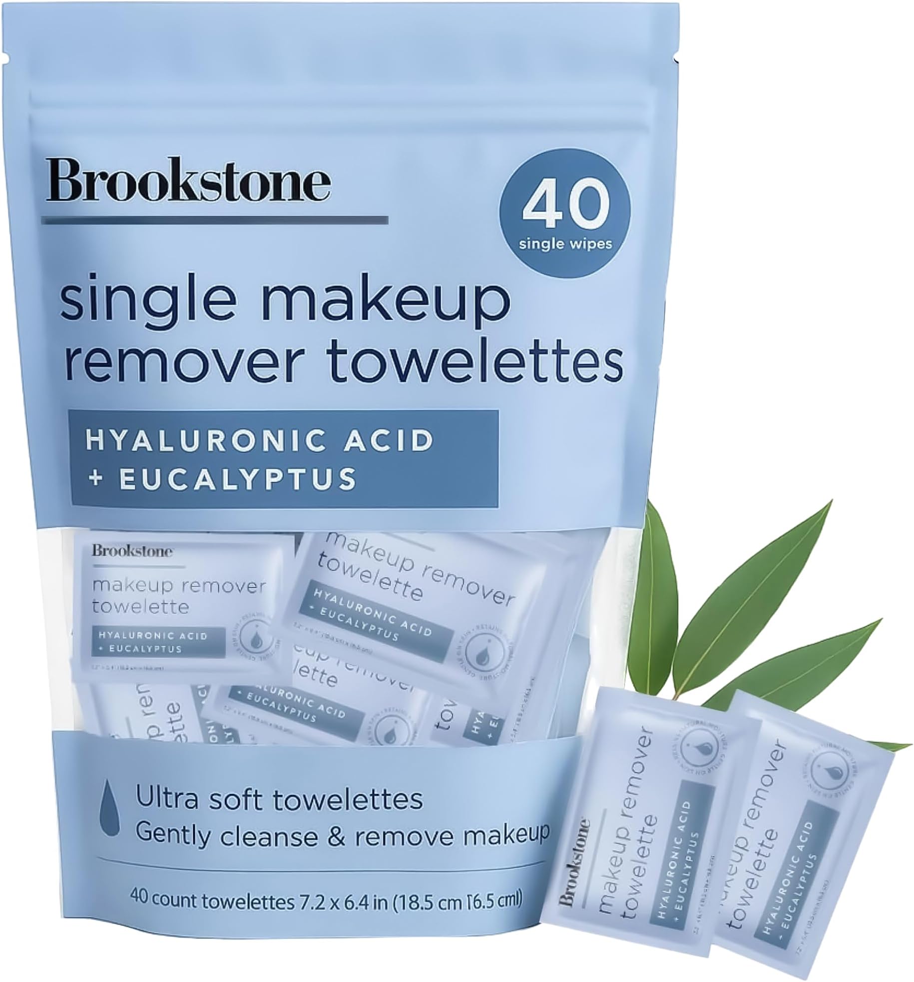 Brookstone Individual Makeup Remover Wipes - Ultra Soft, Makeup Remover Wipe Individually Wrapped, Gently Cleanse & Remove Makeup, 40 Count Makeup Wipes Individually Wrapped