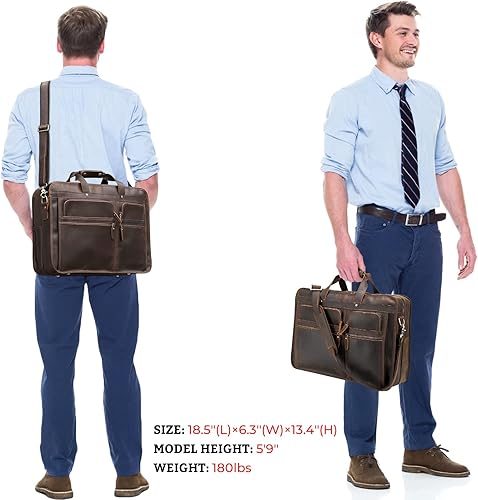 Miniatura 3 de Polare - Maletín de cuero de grano completo de 18.5 pulgadas para computadora portátil, bolsa de mensajero para hombres, grande para portátiles de