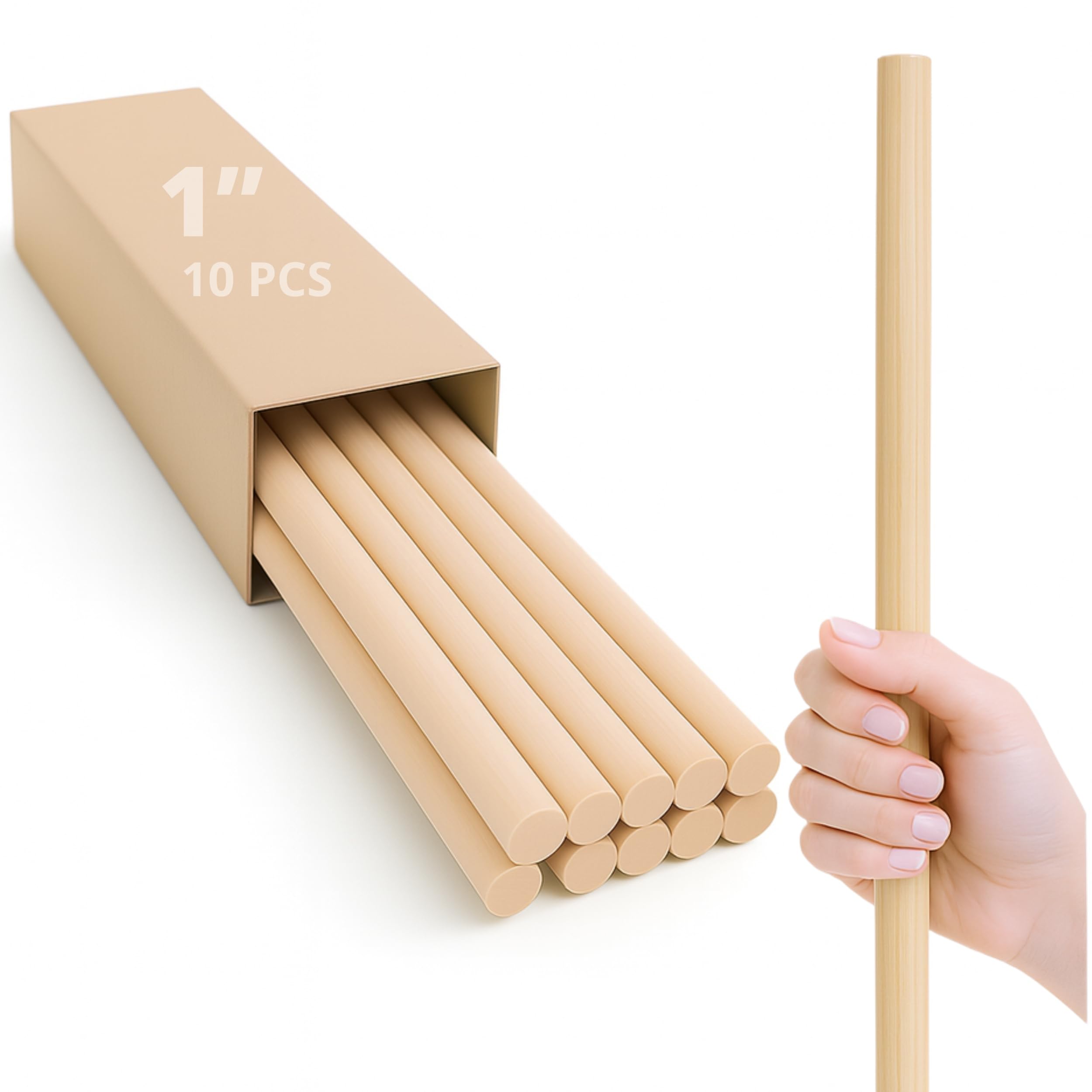 Photo 1 of 10PCS Craft Birch Wood Dowel Rods – 24 Inch Long 1 Inch Thick Natural Wooden Sticks for Crafts DIY Projects Food Use Smooth Round Wood Sticks for Crafts & Display Use