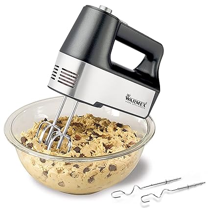 Warmex Home Appliances 400 Watts Electric Health Hand Mixer HM 92 with 1-5 Variable Speed KB 3 Minutes & Turbo Speed Function & 2 Removable Egg Beater & Dough Hook for Easy Whipping, Mixing Cookies, Brownies, Cakes, and Dough Batters
