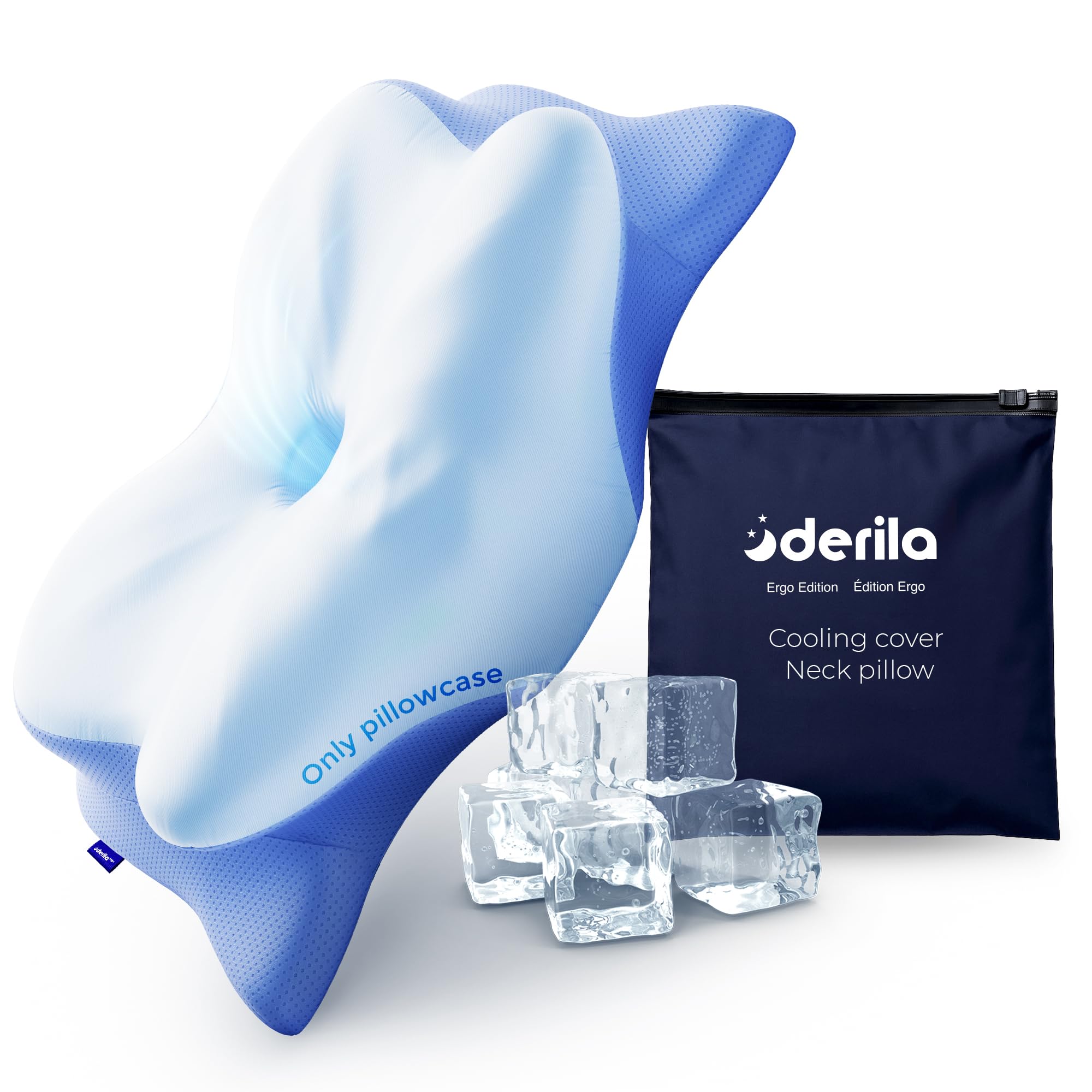 Derila Ergo Cervical Pillowcase Neck Pillow for Sleeping Ergonomic Pillow Case Contour Neck Support Memory Foam Pillows for Back, Side Sleeper (Pillowcase - 21.25 x 14.17 x 4.72 in) Pillow Case only