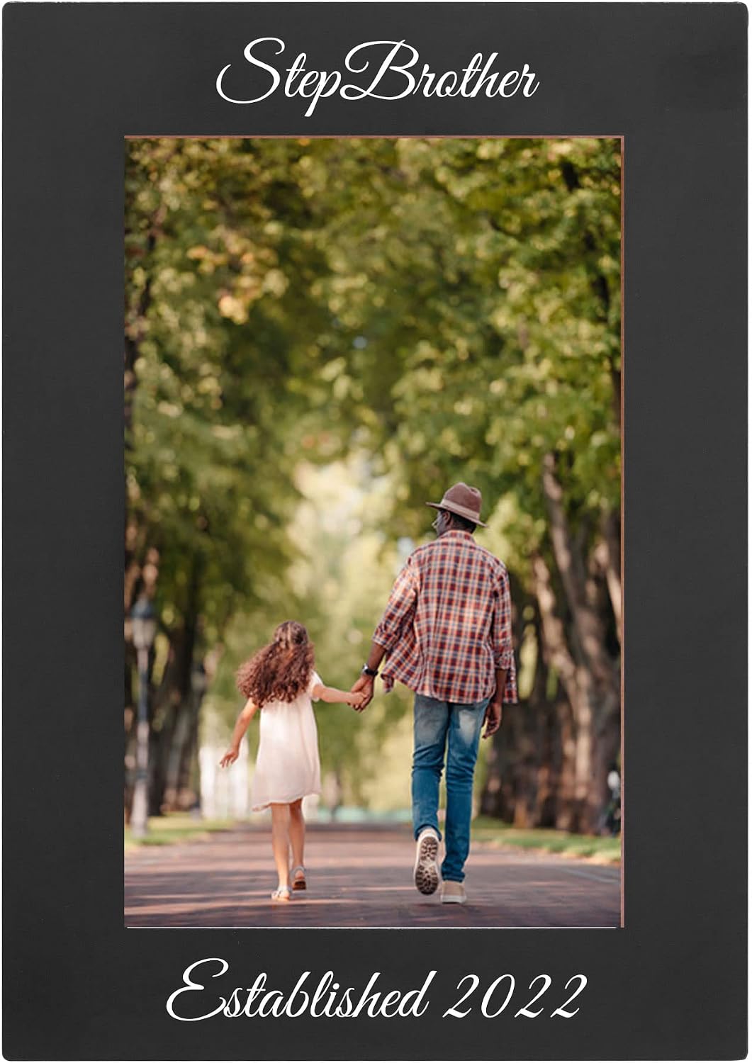CustomGiftsNow Stepbrother Established Est. 2022 Anodized Aluminum Metal Wall Hanging/Tabletop Group Announcement Family Photo Picture Premium Black Modern Frame