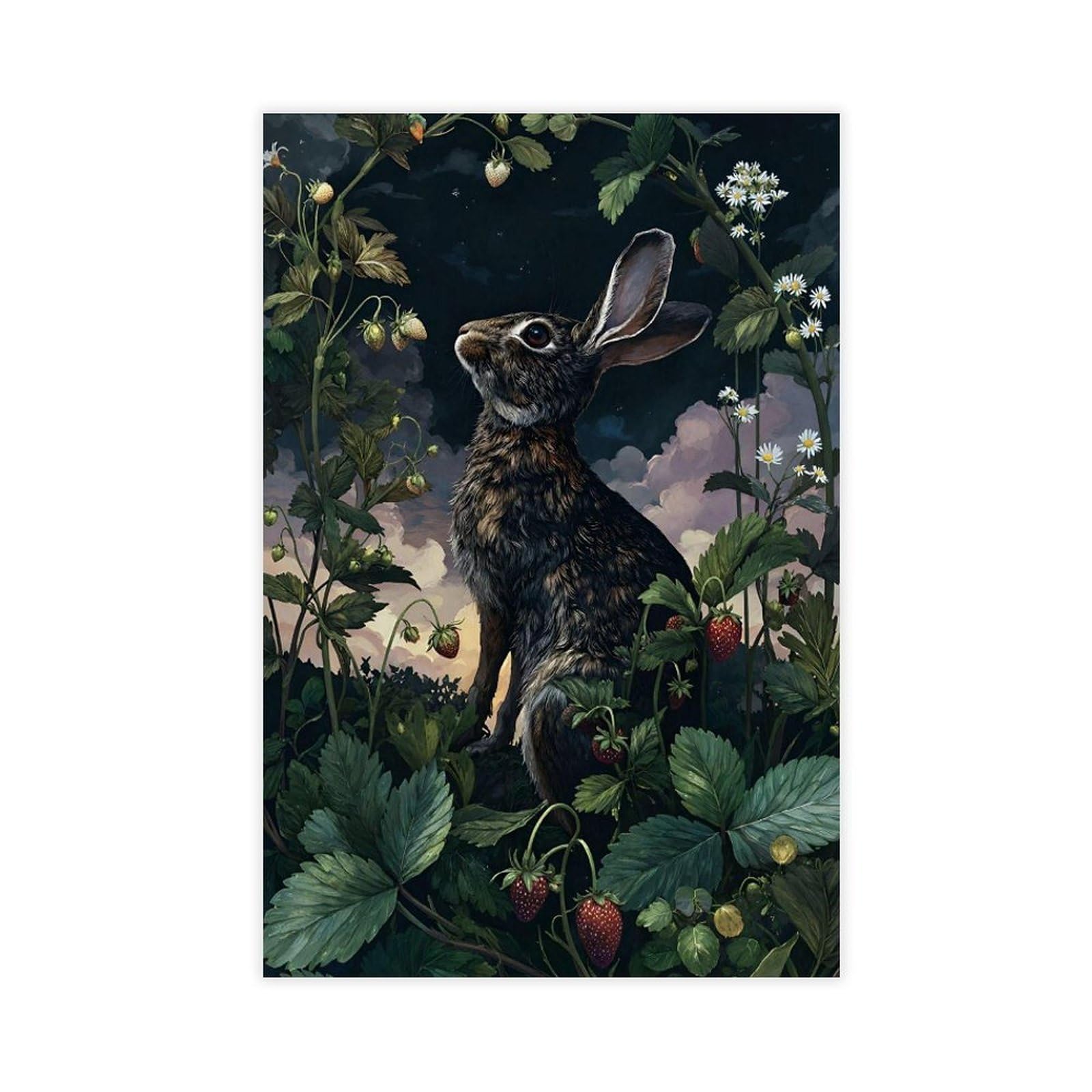 Bareronor Red Whimsical Rabbit Canvas Poster Bedroom Decor Landscape Office Room Decor Gift 12" L X 18" W