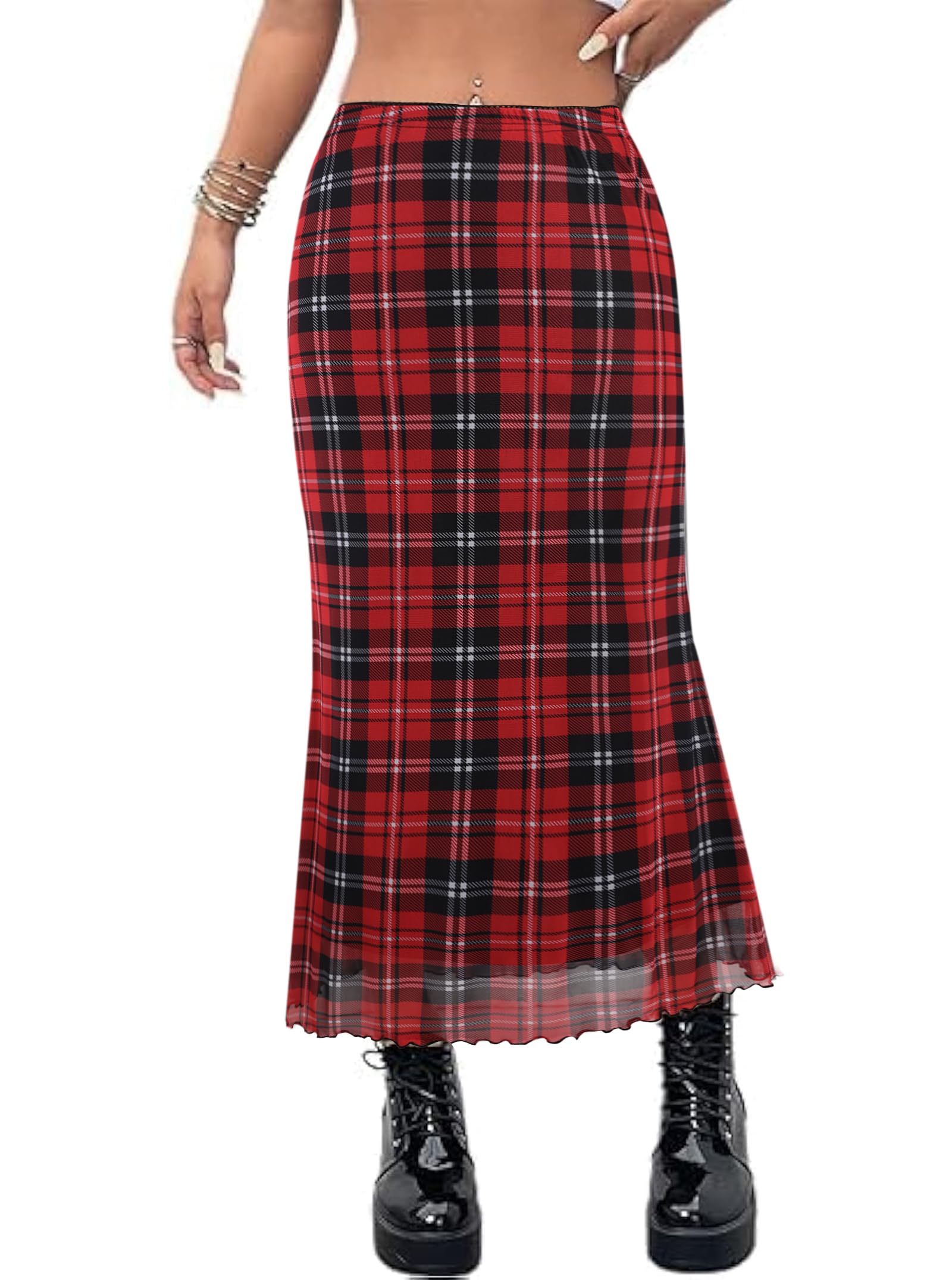 Avanova Women Ditsy Floral Bohemia Mesh Mermaid Skirt High Waist Summer Midi Skirts