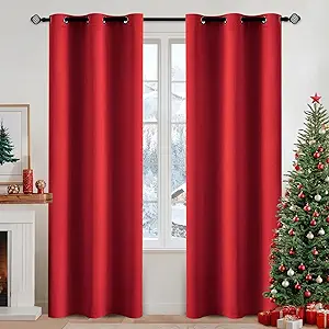 MIULEE Christmas Blackout Curtains Room Darkening Thermal Insulated Drapes Solid Window Treatment Set Grommet Top Light Blocking Curtain for Living Room/Bedroom 2 Panels 42x84 inch, Red