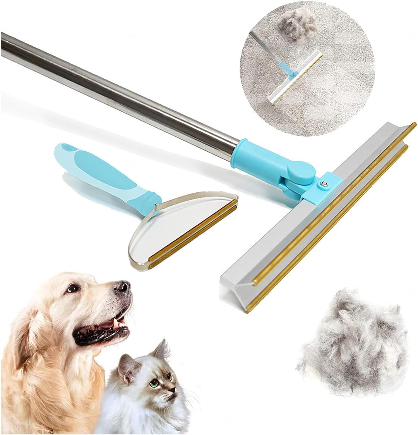 Dog Hair Removal Tool, 2 Pcs, Broom with Telescopic 55