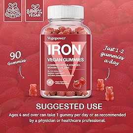 VEGEPOWER Iron Gummies Supplements for Kids & Women - Multivitamin with Iron for Blood Healthy, Great Tasting Vitamins Gummy with Vitamin C for Max Absorption - Strawberry (3 Packs)
