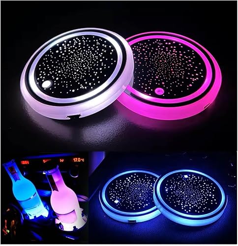 2 luces LED para portavasos de automóvil, posavasos iluminados para portavasos de 7 colores cambiantes, alfombrilla de carga USB impermeable,