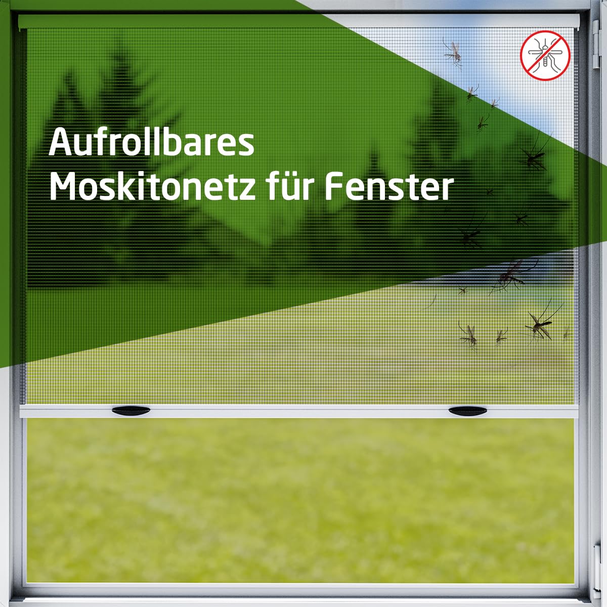 Amig - Aufrollbares Moskitonetz für Fenster | Weißes Aluminium und graues Glasfasernetz | Einfache Installation | Insektenschutz | 120 x 120 cm | Langlebig und atmungsaktiv