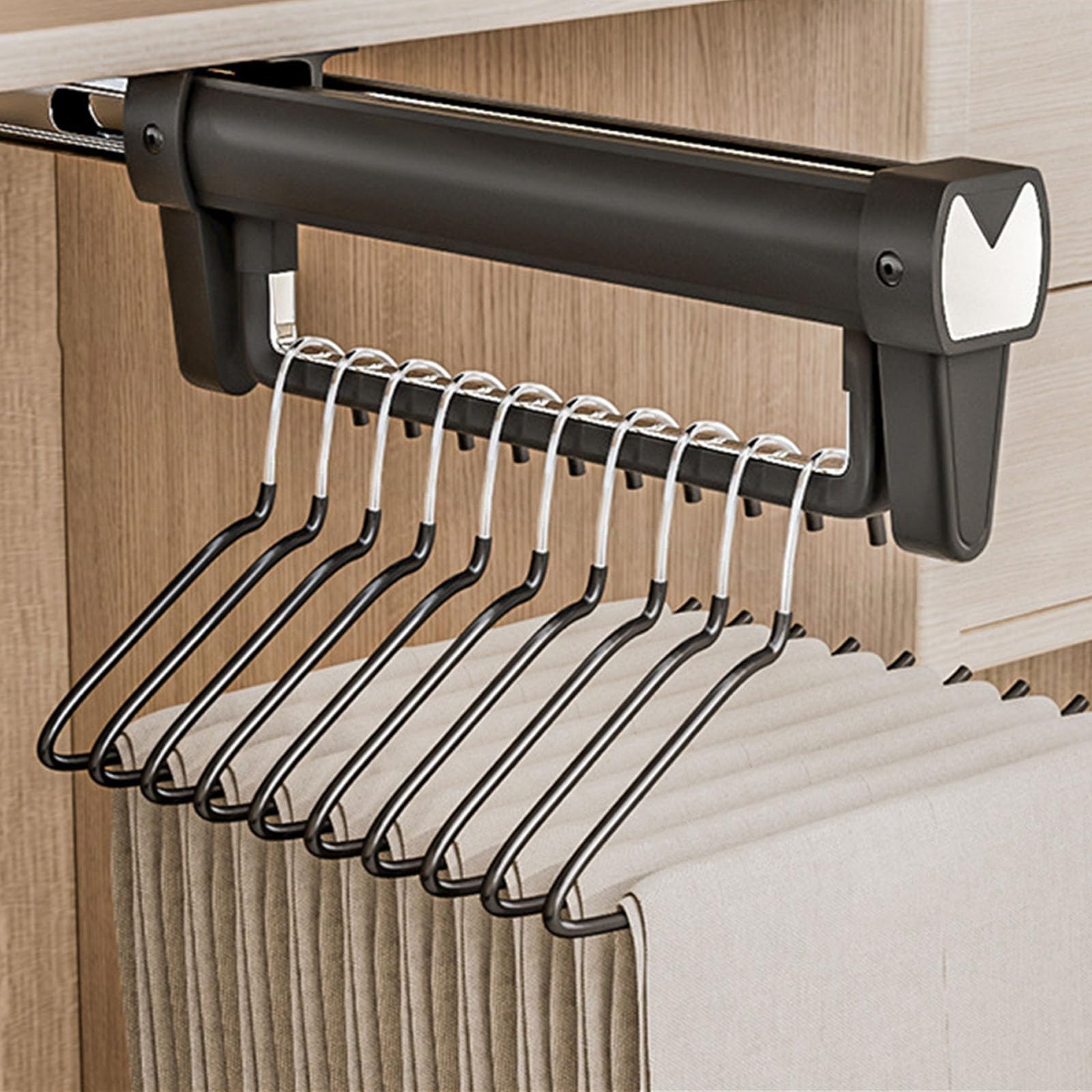 Buxuaaaa Grey Pull Out Clothes Storage Rod Space Saving Aluminum Alloy Hanging Rails For Wardrobes And Drying Racks Aluminum Rails
