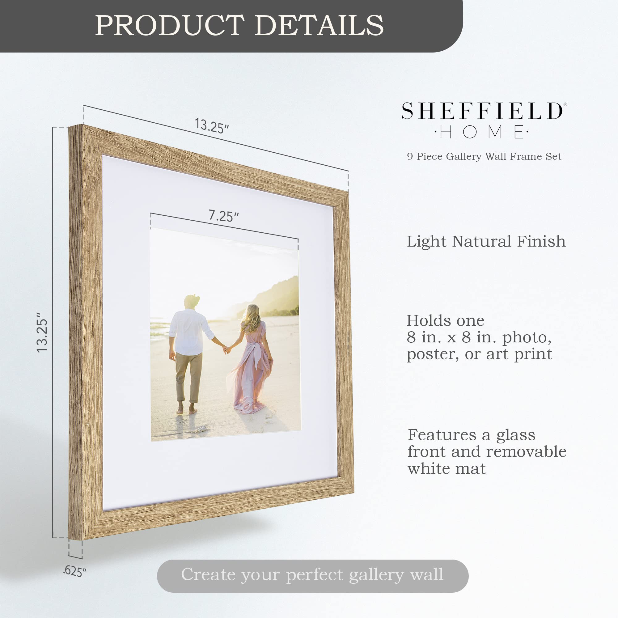 Buy Sheffield Home 9 Piece Gallery Wall Frame Set, 12x12 in. Matted to
