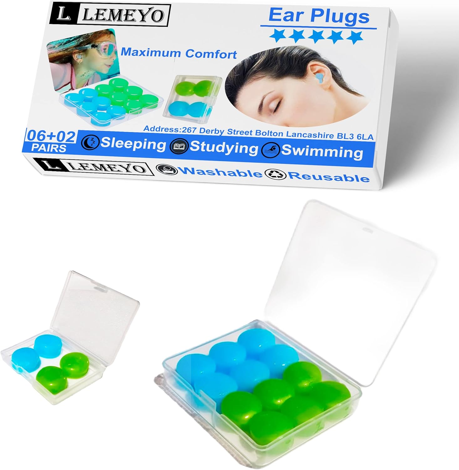 Lemeyo Ear Plugs 8 Pairs. Ear Plugs for Sleeping Noise Cancelling