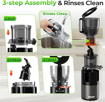 Godspeeds Juicer Machines, 5.8 Large Feed Chute Cold Press Juicer | For Whole Fruits & Vegetables, Easy to Clean Design, High Juice Yield Slow Masticating Juicer for Home Daily Wellness
