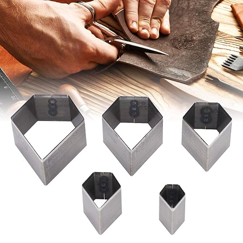 Miniatura 9 de Juego de 5 piezas de herramientas de corte de cuero para manualidades, juego de herramientas de perforación, cortador hueco, formas geométricas,