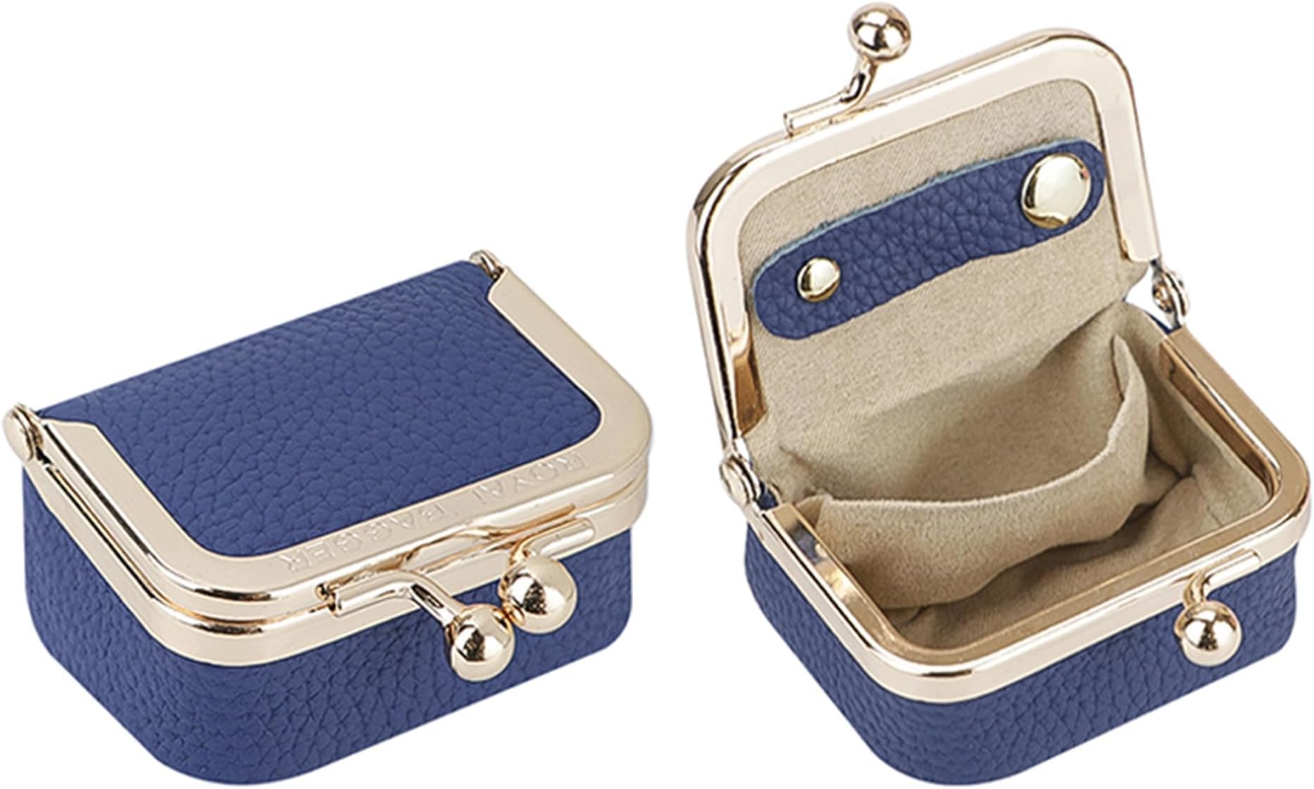 Royal Bagger Genuine Cow Leather Mini Jewelry Box Women's Coin Purse Solid Color Kiss Lock Change Pouch Casual Style Small Storage Bag for Women 1894 (Royal Blue)
