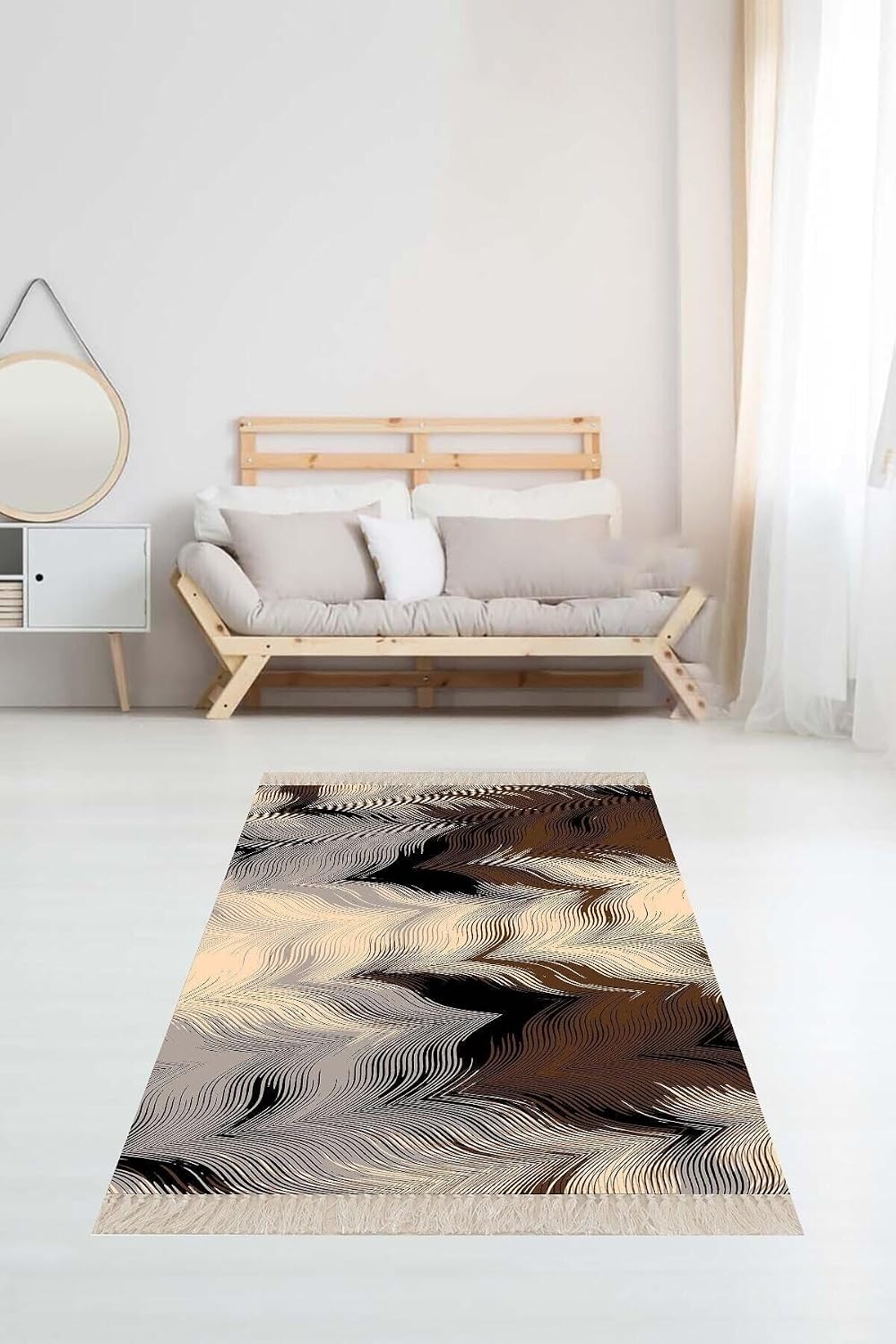 Pelangi Kilim Desen Renk Geçişli Dijital Baskı Yıkanabilir Kaymaz Taban Etnik Salon Halısı, Kahverengi 160 x 240