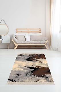 Pelangi Kilim Desen Renk Geçişli Dijital Baskı Yıkanabilir Kaymaz Taban Etnik Salon Halısı, Kahverengi 160 x 240