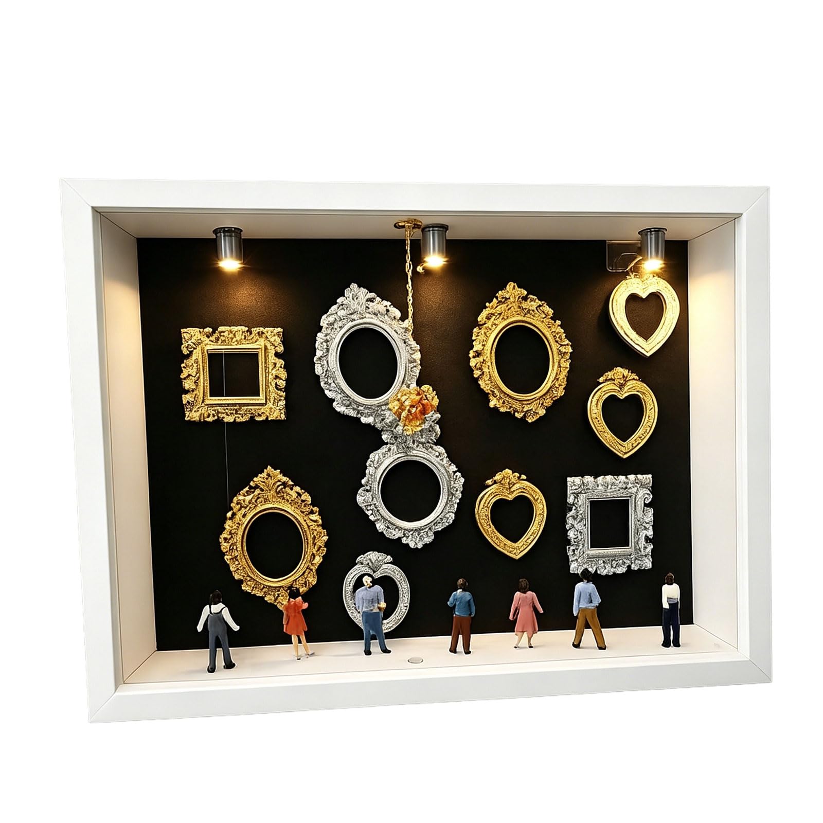 our fave Creative Wooden Shadows Box Set with 10 Interchangeable Miniature Frames 8 Resin Figurines and Crystal Chandeliers Craft Miniature Museums Shade Box