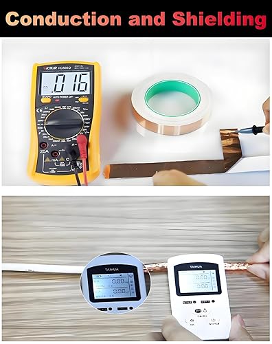 Miniatura 4 de Cinta adhesiva de cobre de 1 pulgada x 50 pies, cinta adhesiva de lámina metálica doble conductora para blindaje EMIRFI, manualidades de bricolaje,
