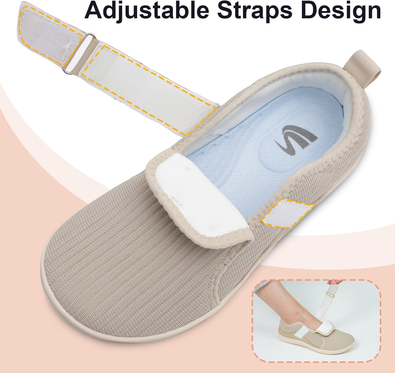 Spesoul Wide Womens Walking Shoes Adjustable Diabetic Shoes Breathable Zero Drop Barefoot Shoe Neuropathy Edema Nursing Shoe Wide Width Sneakers - Image 4