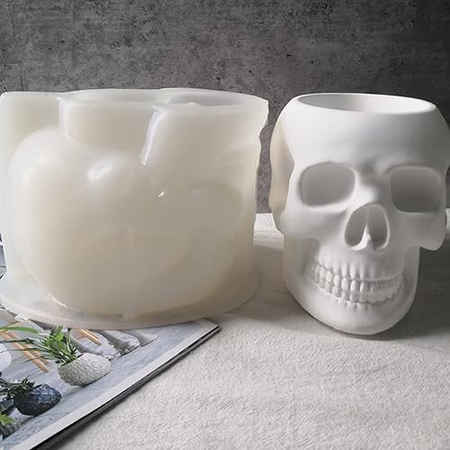 Miniatura 5 de ✪ Molde de maceta de hormigón con forma de calavera para bolígrafo, molde de cemento, molde de silicona, maceta suculenta, molde para jarrón de