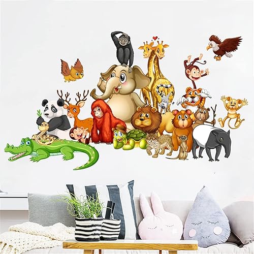 Calcomanías de pared de animales, calcomanías de animales de dibujos animados de la selva, coloridos murales de elefante león para hombres y