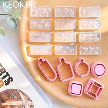 KEOKER Dessert & Bread Polymer Clay Molds & Charcuterie Boards Clay Cutters, Clay Silicone Molds, 6 Shapes Polymer Clay Cutters, 12pcs Earring Molds for Polymer Clay, Polymer Clay Molds for Jewelry