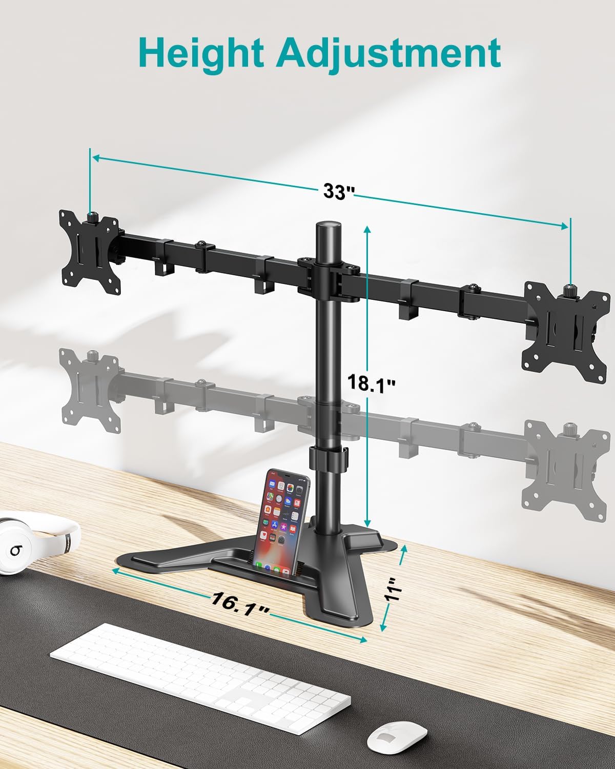 Diagramma che mostra la regolazione dell'altezza del supporto del monitor
