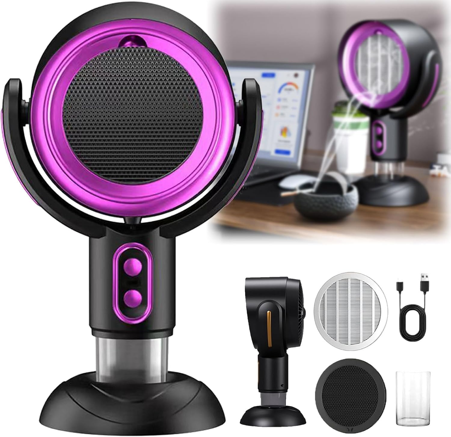 Smoke Fan Purifier, Household Small Desktop Range Hood, Smoke Eliminator for Home, Mini Fan Range Hood,Portable Smoke Air Purifier Fan (PP, Charging)