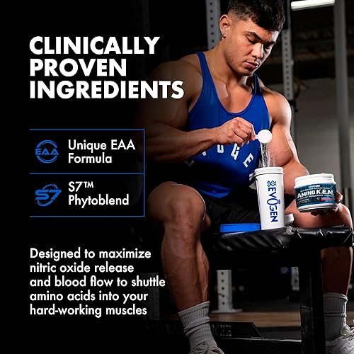 Vista 5 de Evogen Amino K.E.M. - Volumizador de bomba de polvo EAA y BCAA Suplemento de aminoácidos BCAA para flujo sanguíneo, crecimiento muscular e