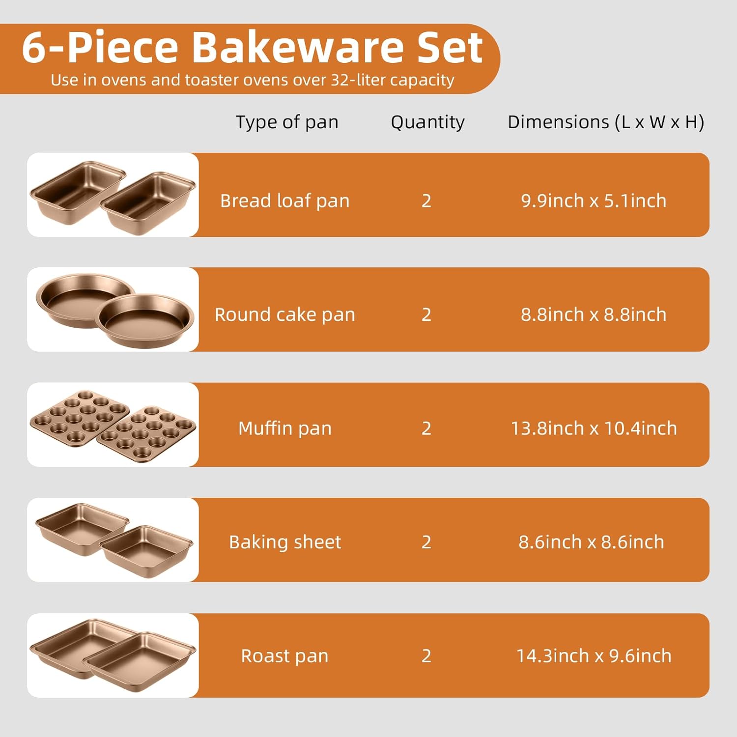 11-Piece Nonstick Baking Pans Set - Professional Grade Carbon Steel Bakeware with Premium Coating- Dishwasher Safe, Stackable, Oven Safe to 450°F (Champagne)