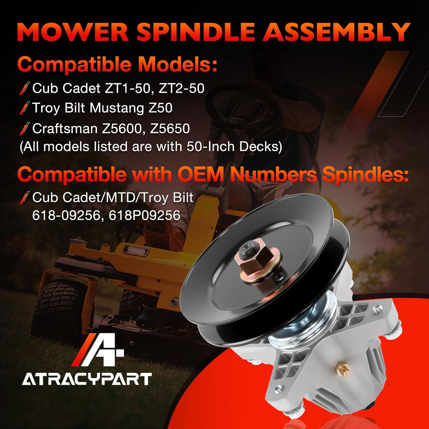 Lawn Mower Deck Spindle Blade Kit Compatible with Cub Cadet, MTD, Craftsman ZT1, ZT2-50, Z5600, Z5650, Troy Bilt Mustang Z50 – 50-Inch Deck Replacement 618-09256 618P09256 742P05094