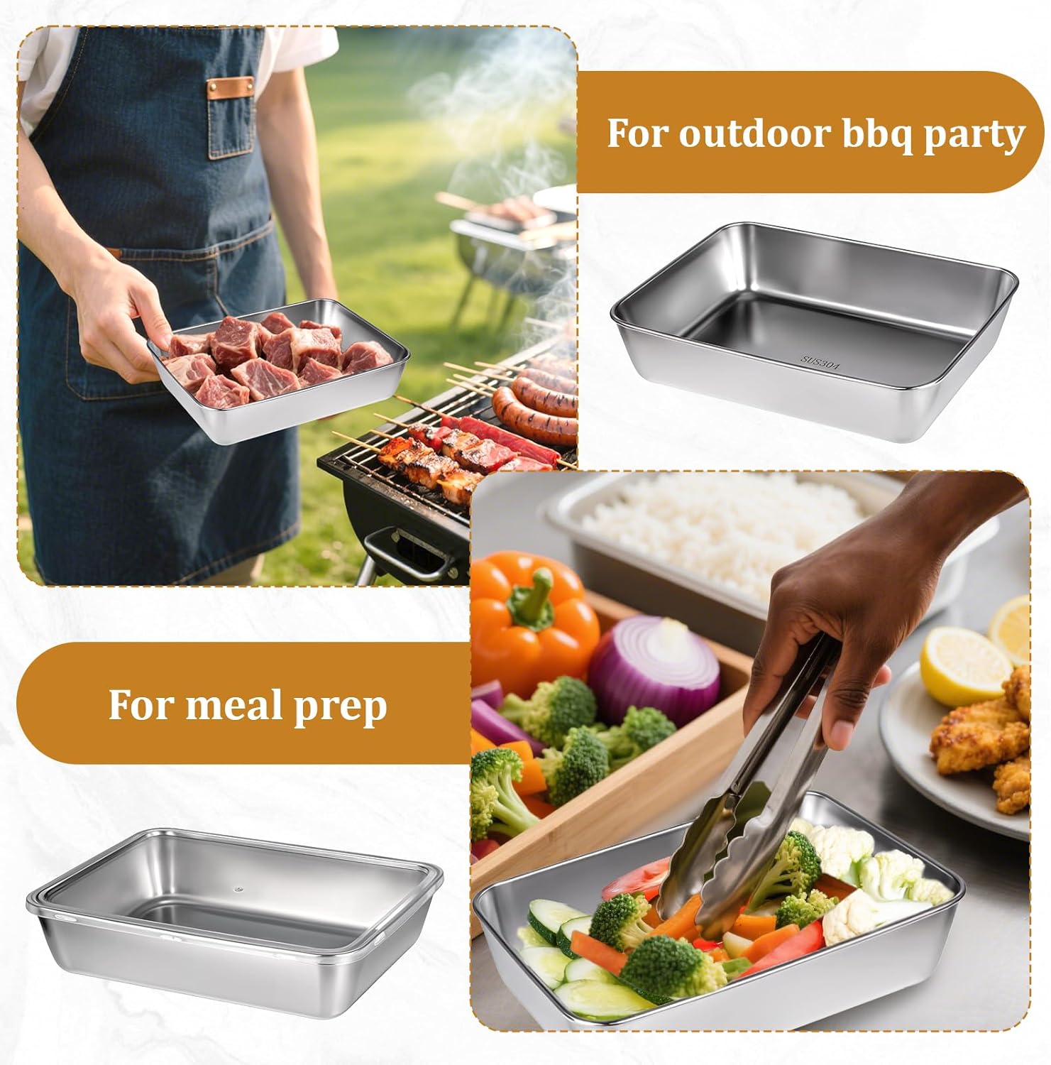 4 Pcs Stainless Steel Food Containers with Clear Lids, Fresh- Keeping Container, Deli Meat Keeper for Refrigerator, Stackable Snack Storage Boxes for Picnic BBQ Party Travel, Freezer & Dishwasher Safe - Image 4