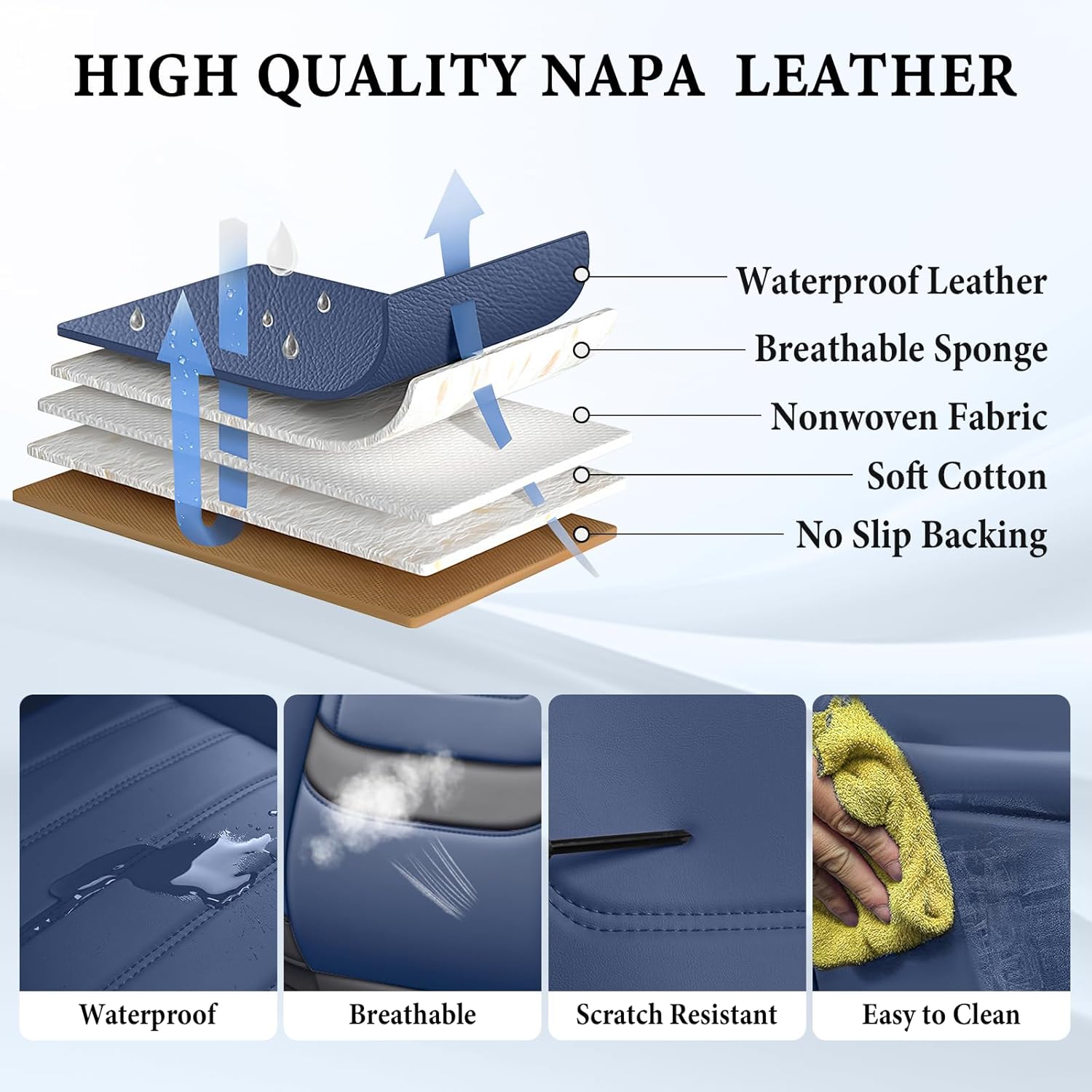 Car Seat Covers for Toyota Corolla 2005-2025 Front Seats, Comfortable Waterproof Nappa Leather Protector, Airbag Compatible Interior Accessories (Black Blue)