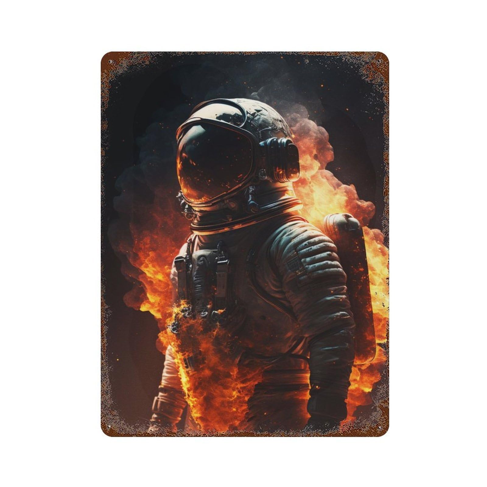 Inferno Astronaut Retro Metal Sign 15.7"x11.8", Classic Wall Plaque for Garage, Pub Or Kitchen