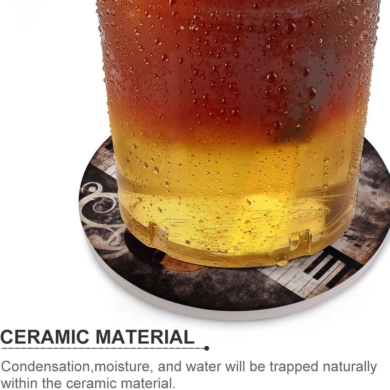 Piano Violin Music Notes Coasters Round Coasters Set Ceramic Stone Coaster with Cork Base Coffee Cup Beverage Cup Mat Cute Funny Table Drinks Coaster for Mugs and Cups Office Kitchen