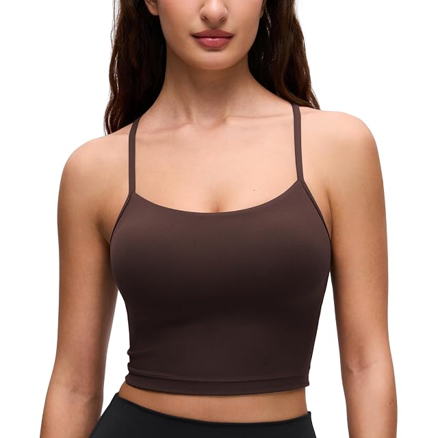 CRZ YOGA Butterluxe Y Back Crop Tank Tops for Women - Spaghetti Straps Racerback Padded Yoga Workout Longline