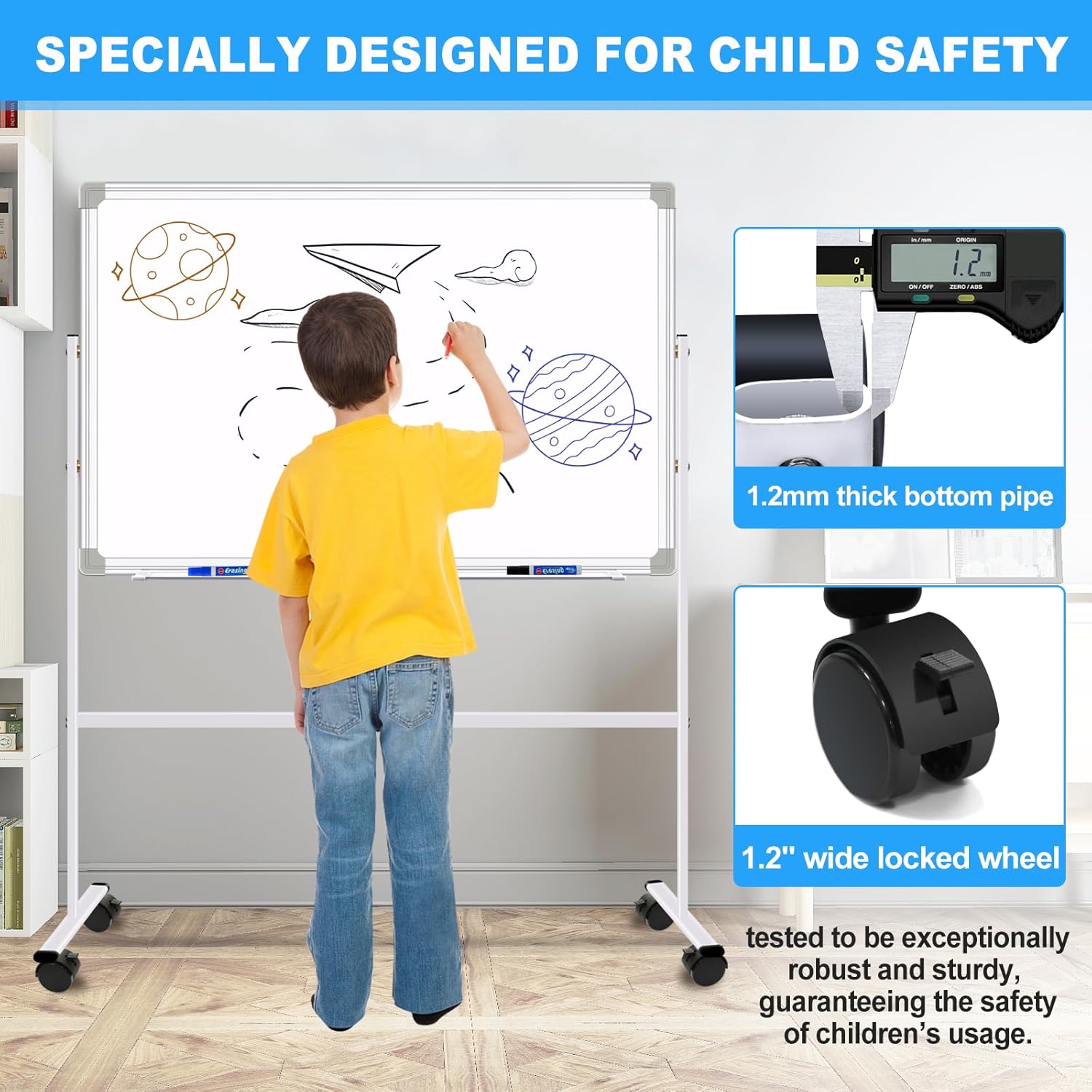 H-Qprobd Magnetic Dry Erase Board with Stand Double-Sided Mobile Whiteboard - 36"x24" Adjustable Height Rolling White Boards on Wheels for Kids & Adults
