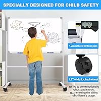 Vista 5 de H-Qprobd Magnetic Dry Erase Board with Stand Double-Sided Mobile Whiteboard - 36"x24" Adjustable Height Rolling White Boards on Wheels for Kids &