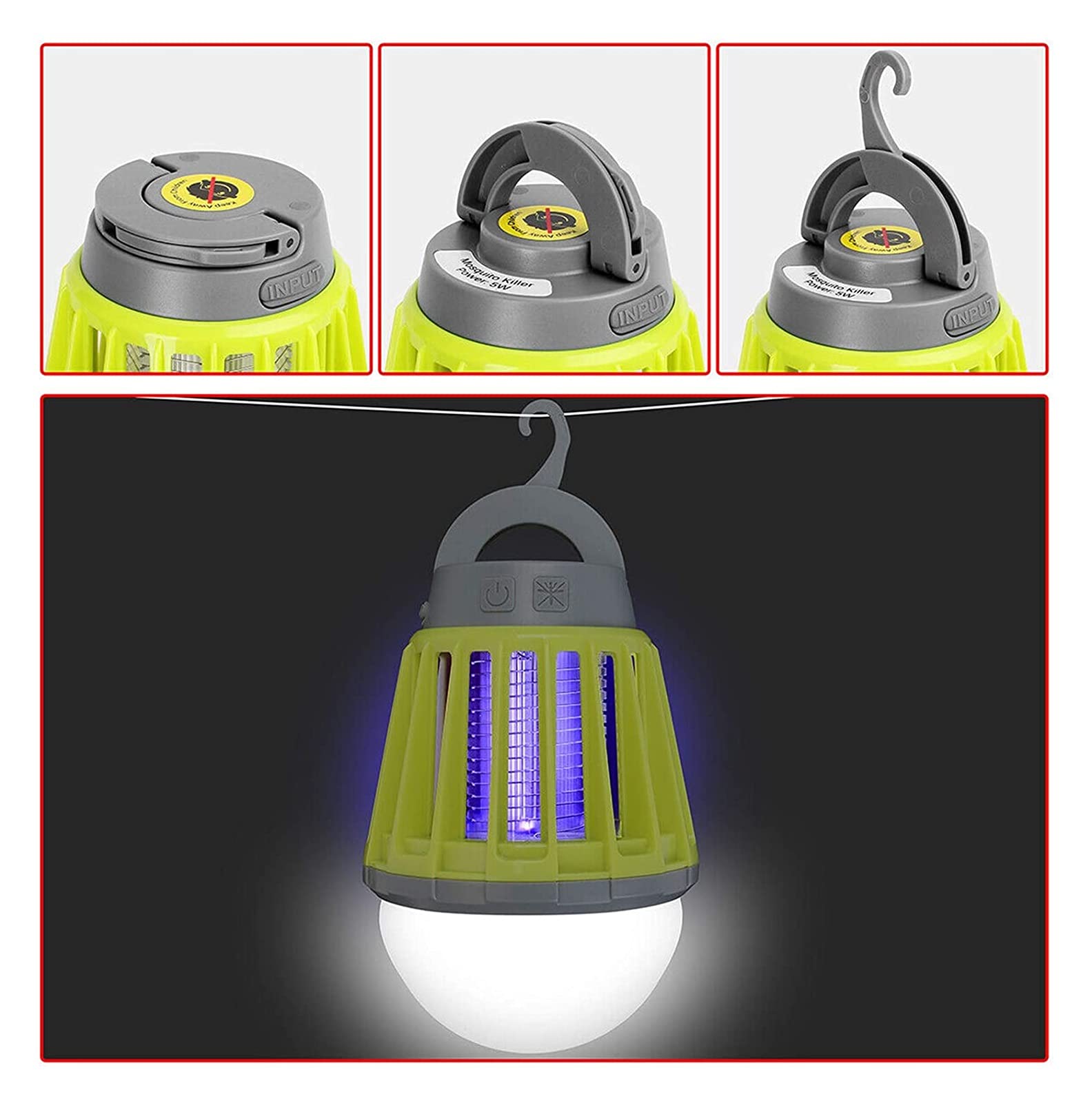 Lampada elettrica per zapper antizanzare Assassino per zanzare elettrico ricaricabile tramite USB Portatile con gancio può essere appeso per tenda da campeggio per interni ed esterni Repellente per in
