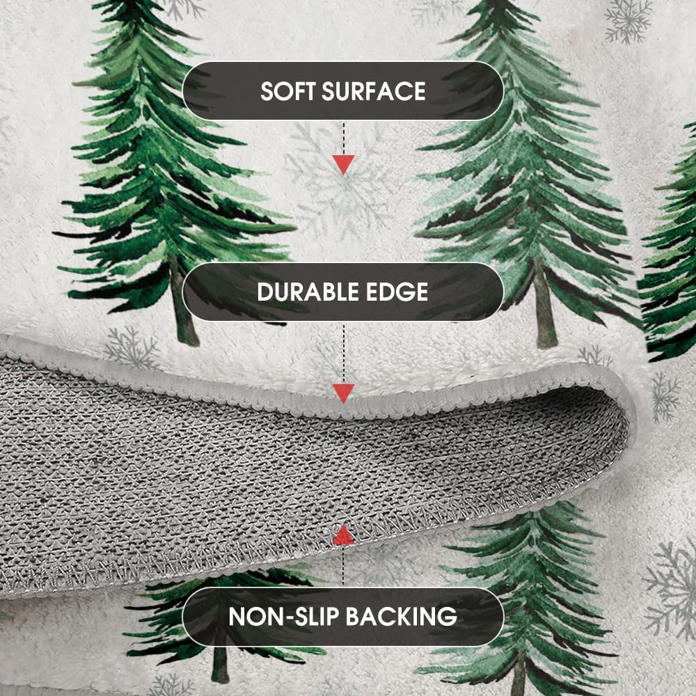 Artoid Mode Xmas Tree Snowflakes Christmas Area Rug, Winter Home Decor Low-Profile Washable Area Rugs for Entryway Bedroom Living Room Laundry Room Indoor 5x7 Feet