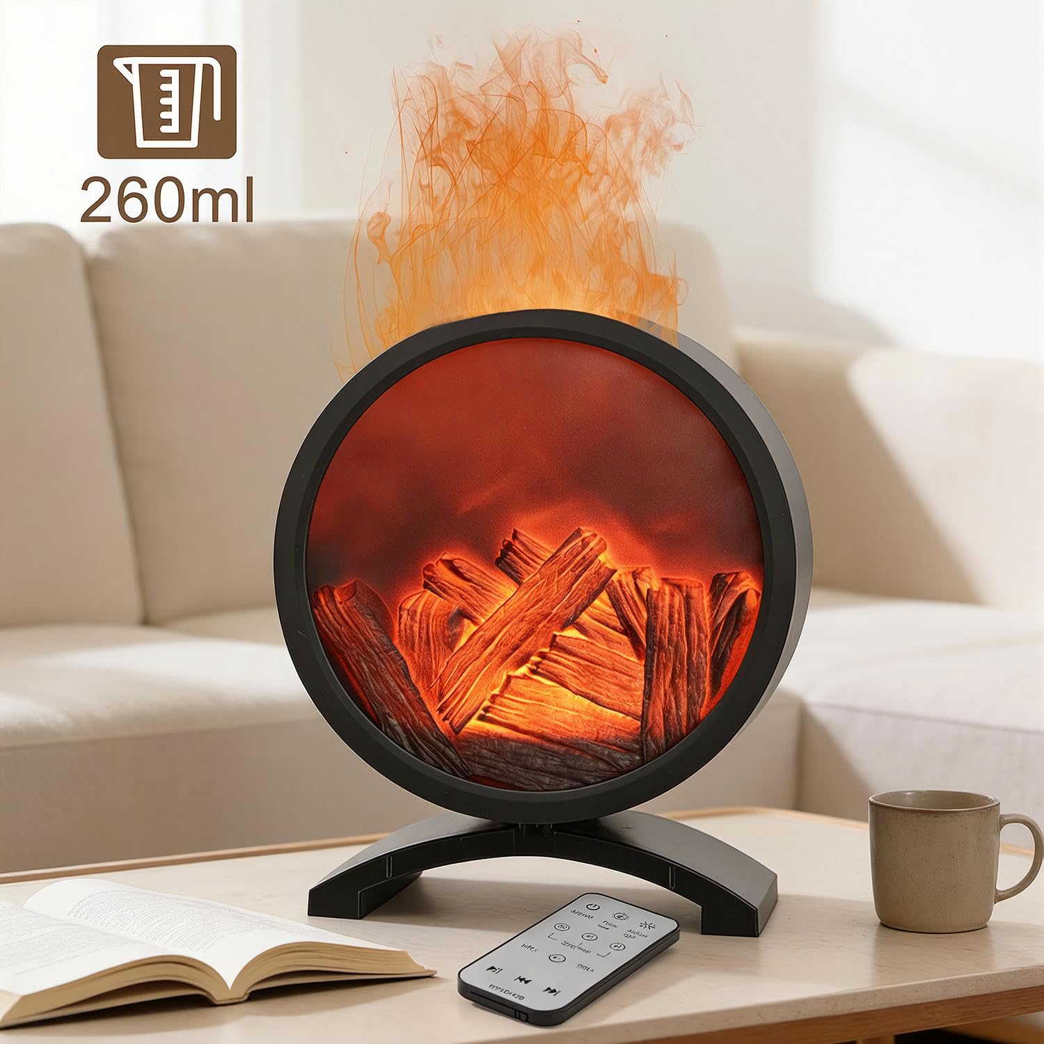 Aroma Diffuser, Diffuser Ätherische Öle mit 5 Farben Licht Flammeneffekt, Wasserlose Abschaltautomatik 260ml Defuser Luft Aroma ÖLe mit Fernbedienung Timer für Raumduft Büro Schlafzimmer