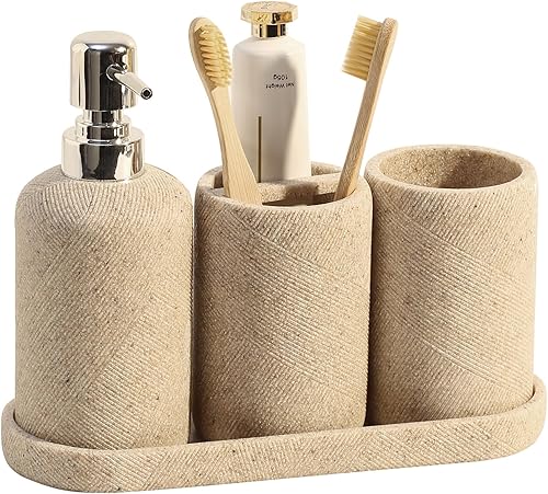 Juego de accesorios de baño, organizador de baño, dispensador de jabón y soporte para cepillo de dientes, taza de enjuague bucal, juego de bandejas,